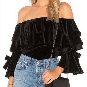 MISA Los Angeles velvet off shoulder bodysuit XS NWT